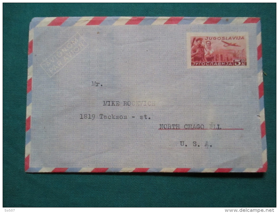 T4-Cover-Envelope-Letter-Air Mail-Par Avion-North Chicago,USA To Sombor,Yugoslavia-No Seal,Print Stamps,Address Error? - Poste Aérienne