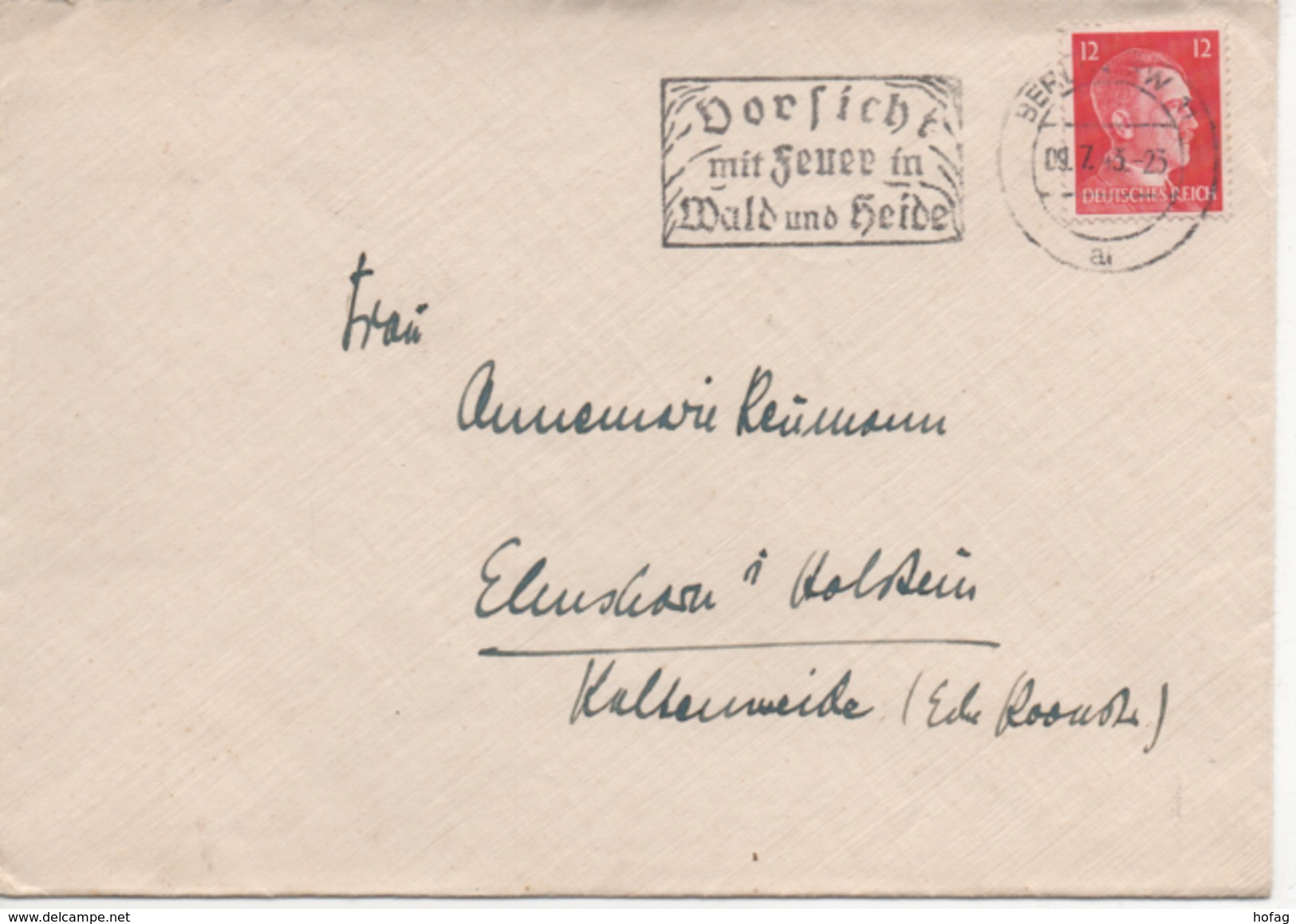 Deutsches Reich 1943 Hitler 12 Pf Auf Brief Von Berlin Zehlendorf Nach Elmshorn - On Letter - Used Stamps