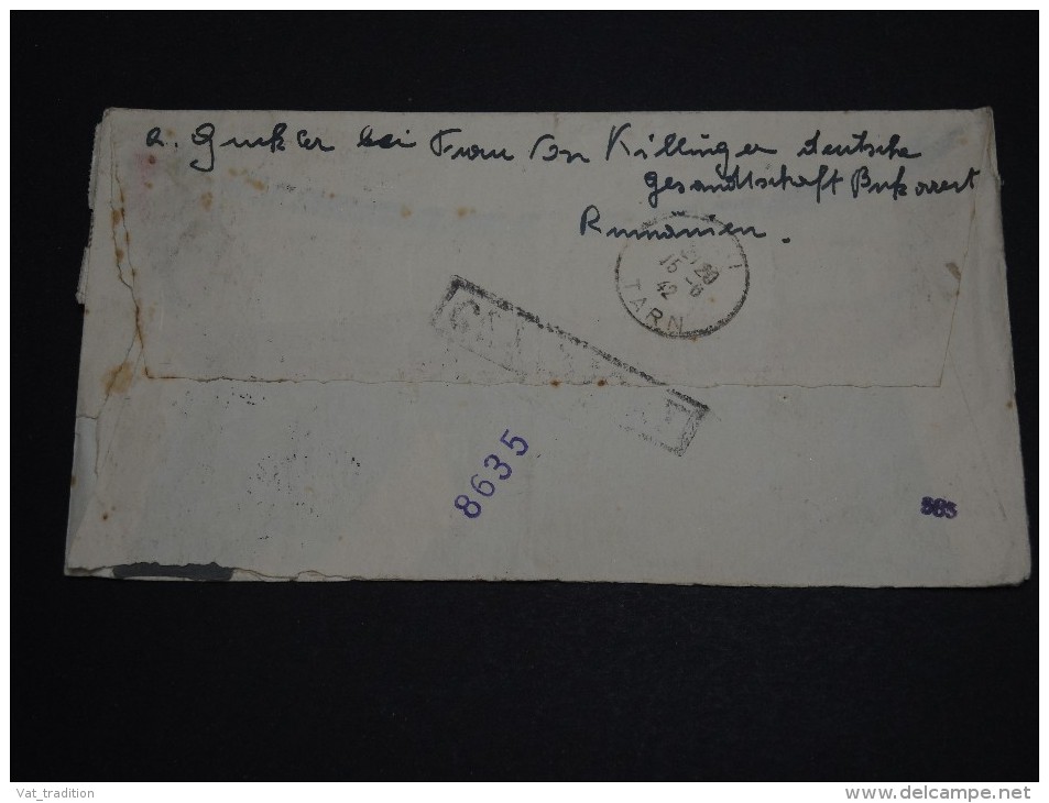 ROUMANIE - Enveloppe En Recommandée Pour La France En 1942  - A Voir - L 692 - 2. Weltkrieg (Briefe)