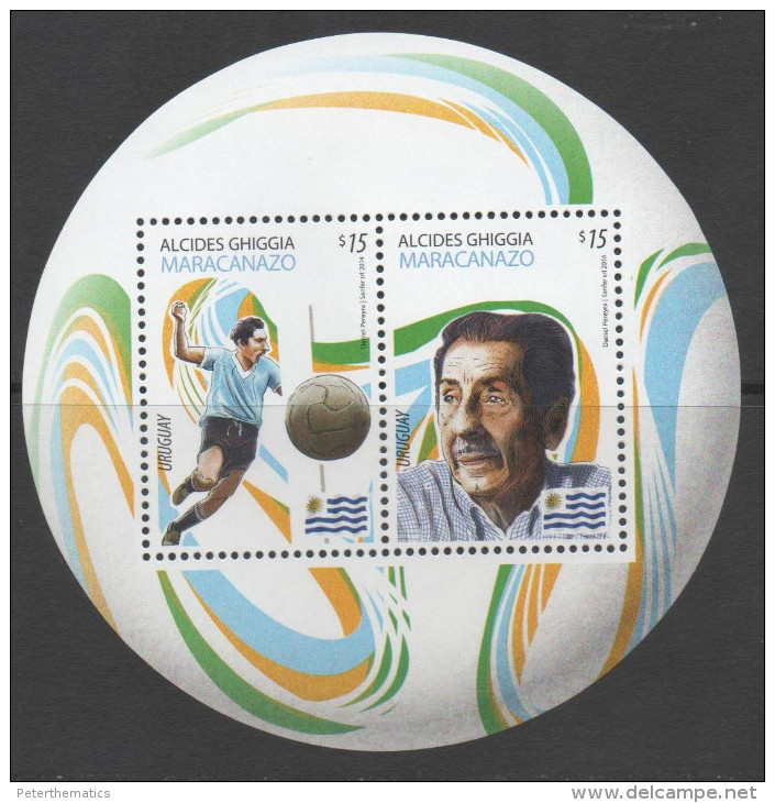 URUGUAY ,2014 ,MNH,  WORLD CUP 1950, MARACANAZO, GHIGGIA, ROUND S/SHEET - 1950 – Brasilien