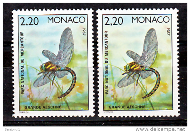 Monaco 1570 Variété Fond Bleu Ailes Gris Bleu Et Normal Insecte Neuf ** TB  MNH Sin Charnela - Variétés