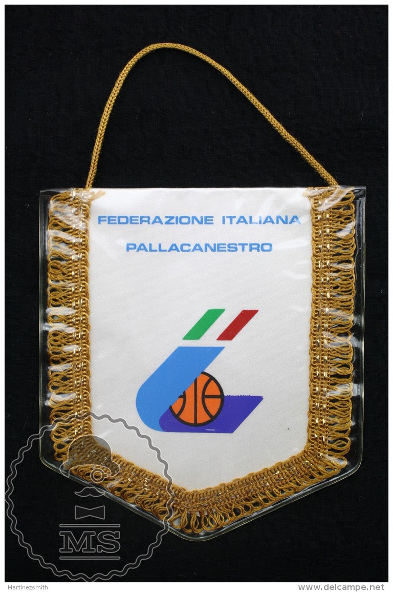 Sport Advertising  Cloth Pennant/ Flag/ Fanion Of The Federazione Italiana Pallacanestro/ Italian Basketball Federation - Habillement, Souvenirs & Autres