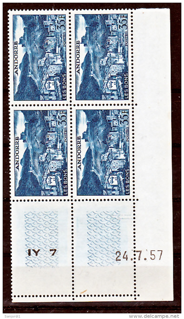 Andorre 150A Bloc De 4 Coin Daté 24 7 1957 Neuf * * TB  MNH Sincharnela Cote 70 - Unused Stamps