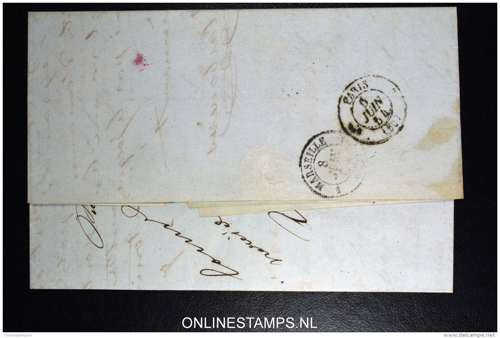 Martinique: Lettre 1854 Cachet  St Pierre + COLONIES FRA. V. ANGL  En Rouge + Recto Paris Et Marseille - Lettres & Documents