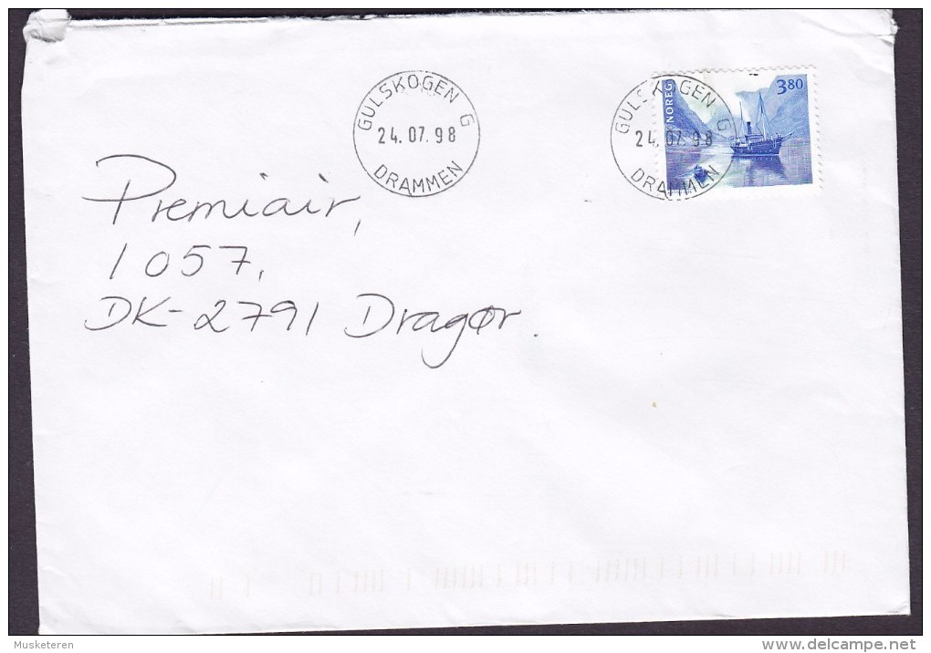 Norway A PRIORITAIRE Par Avion Label GULSKOGEN Drammen 1998 Cover Brief Denmark Ship Schiff Stamp - Briefe U. Dokumente