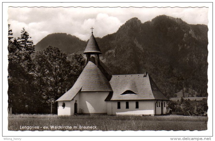 Lenggries - S/w Evangelische Waldkirche Mit Brauneck - Lenggries