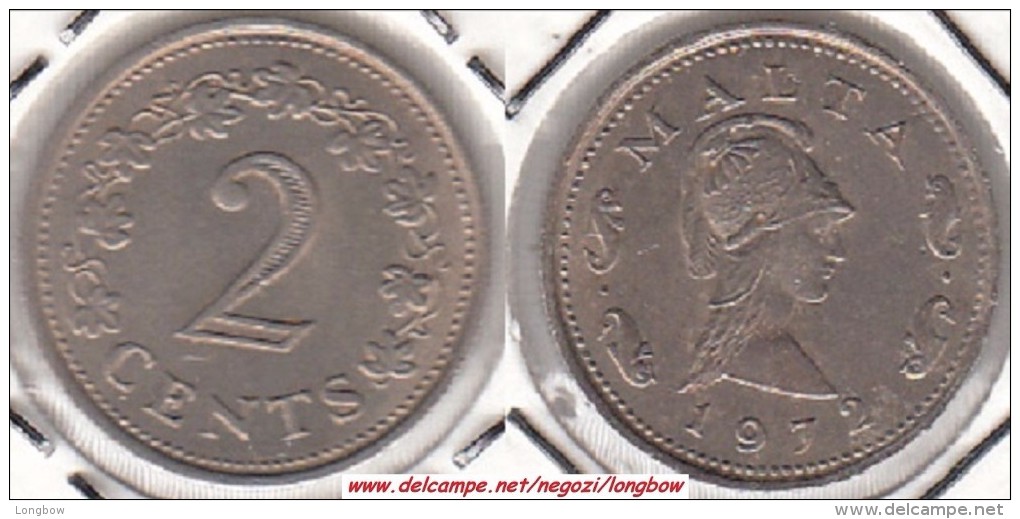 MALTA 2 CENTS 1972  (Queen Of The Amazons) - KM#9 - Used - Malta