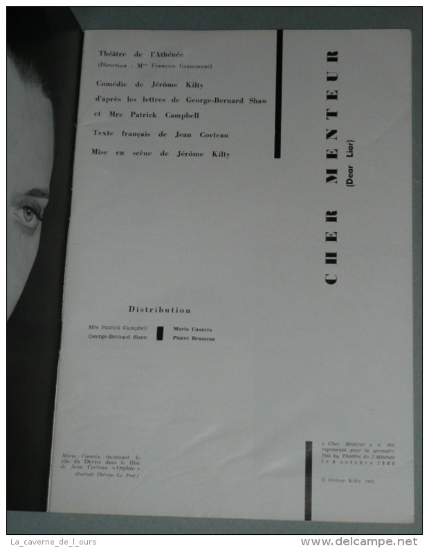 THEATRE, 1961 L´Avant-Scène N°242 "Cher Menteur" Jean Cocteau D'après George-Bernard Shaw Maria Casarès Pierre Brasseur - Französische Autoren