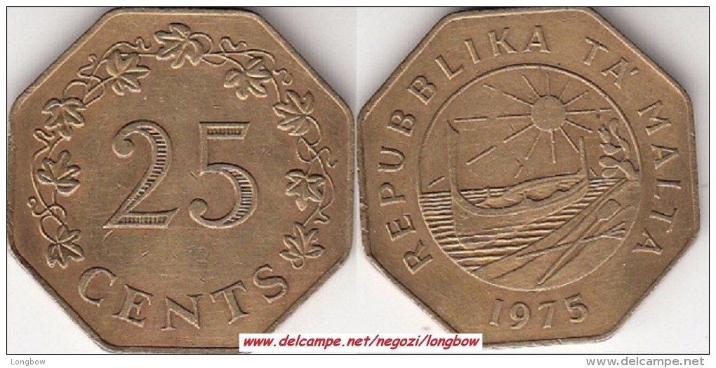 MALTA 25 CENTS 1975 (Lira) KM#29 - Used - Malta