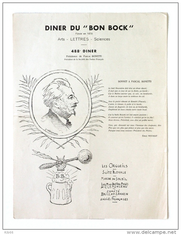 Diner Du Bon Bock N°488 Octobre 1955 Poésie Richard Lesecq, à Pascal Bonetti - Menus