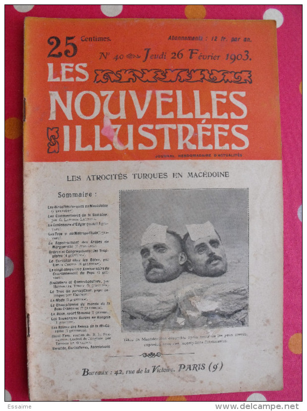 Les Nouvelles Illustrées N° 40 De 1903. Macédoine Décapités Atrocités Turques Métro Trappistes Boxe Française Hongrie - Autres & Non Classés