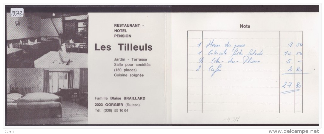 FORMAT 10x15 Cm - CARTE-FACTURE  DOUBLE - GORGIER - RESTAURANT PENSION LES TILLEULS - TB - Gorgier