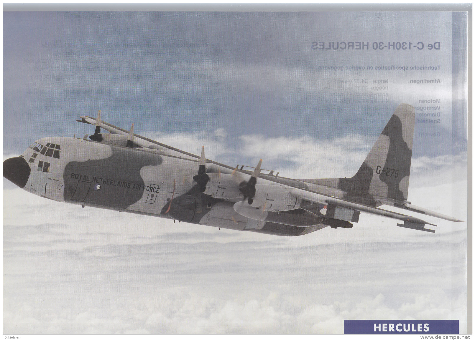 C-130H-30 Hercules, Der Koninklije Luchtmacht, Bild DinA 4 Mit Technischen Daten, 1995 - Holanda