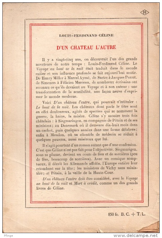 D'un Château L'autre Par Louis-Ferdinand Céline - Autres & Non Classés