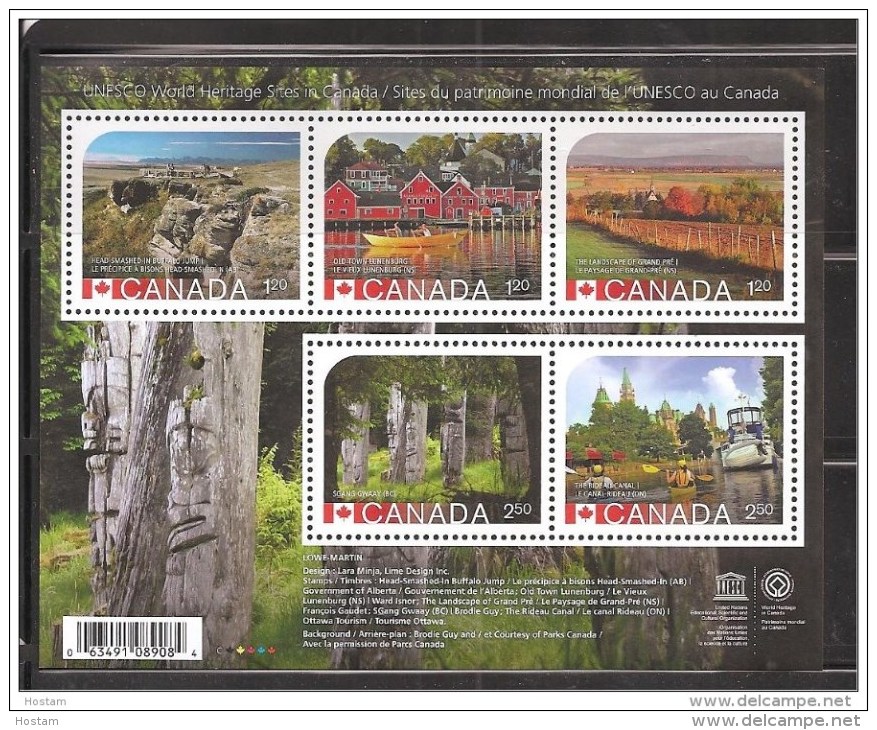 CANADA 2014, #2739, UNESCO World Heritage Sites  3USA  Stamps & 2 International Stamps  SS MNH - Hojas Bloque