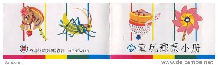 Taiwan 1991 Toy Stamps Booklet Top Windmill Pinwheel Bamboo Pony Grasshopper Horse Dog Insect Kid - Booklets