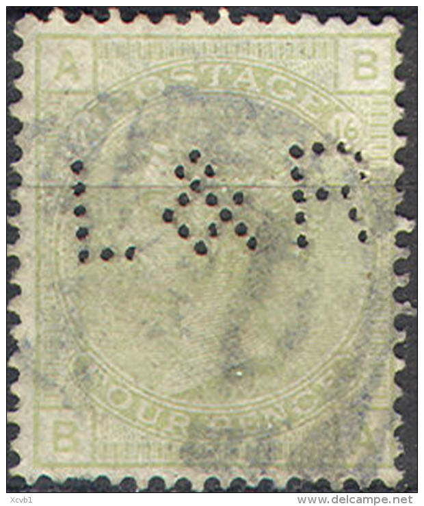 GREAT BRITAIN 70, Used, Pale Olive Green, Pl# 16, Perfin,  Sound, SCV$325... (gb070-14, S.G 152-3....[16-cbe - Used Stamps