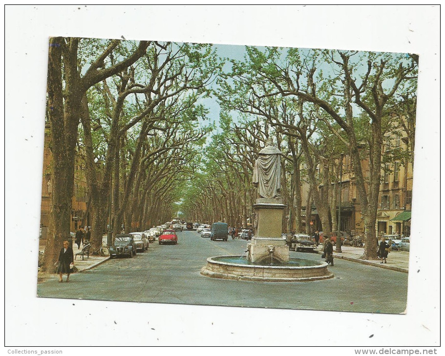 Cp , AUTOMOBILE , CITROEN 2 CV ... , AIX EN PROVENCE ,  Le Cours MIRABEAU , Statue Du Roy RENE - PKW