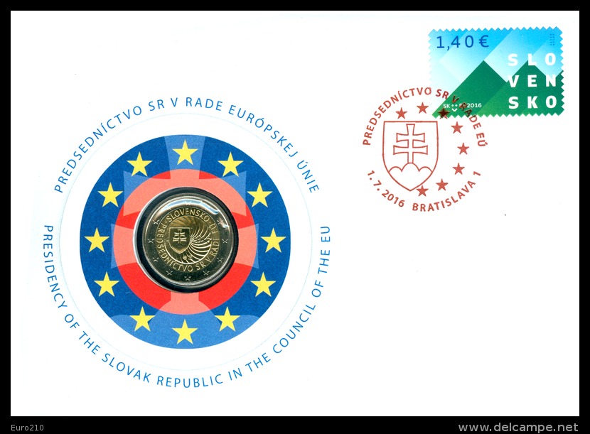 SLOVAKIA 2 EURO 2016 - EU Presidency - Numismatic Envelope - In Stock - Eslovaquia