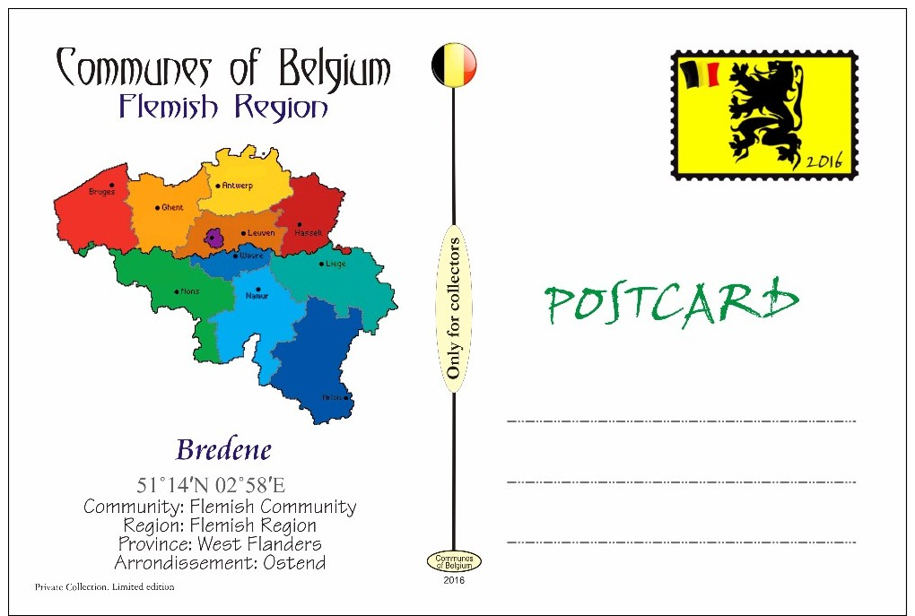 Postcard, Municipalities Of Belgium, Bredene, Flemish Region 1 - Maps