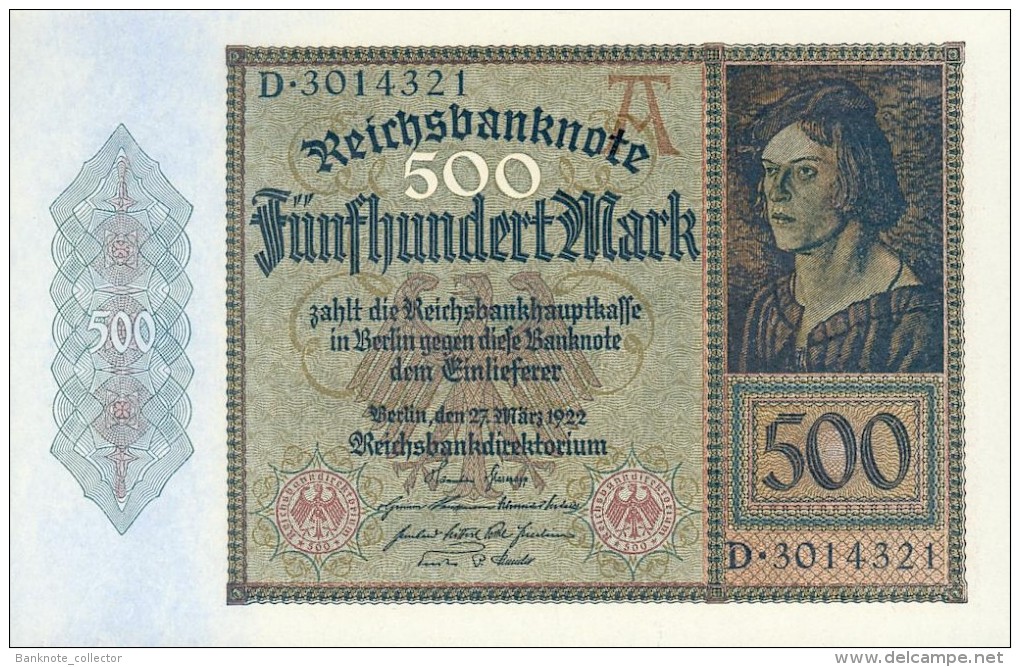 Deutschland, Germany - 500 Mark, Reichsbanknote, Ro. 70 , UNC, Serie A/D, 1922 ! - 500 Mark