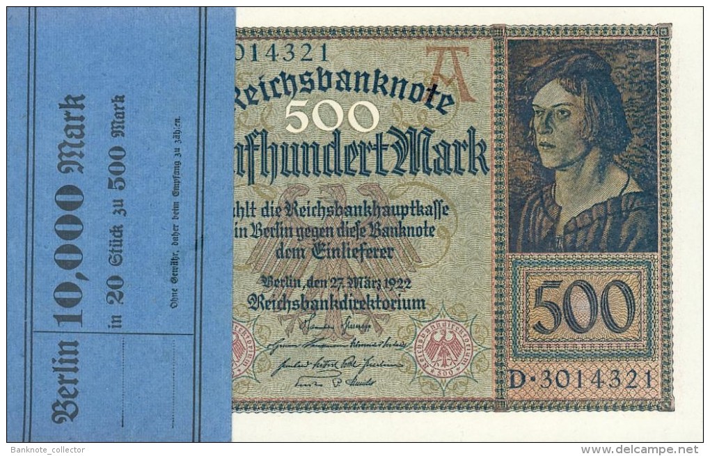 Deutschland, Germany - 500 Mark, Reichsbanknote, Ro. 70 , UNC, Serie A/D, 1922 ! - 500 Mark