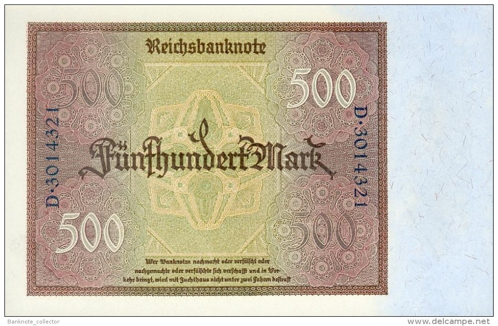 Deutschland, Germany - 500 Mark, Reichsbanknote, Ro. 70 , UNC, Serie A/D, 1922 ! - 500 Mark