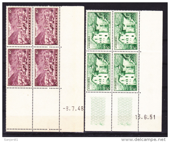 Andorre 125 126 Paysage En Bloc De 4 Coin Daté 126 A été Plié Neuf * * TB  MNH Sin Charnela Cote 45 - Unused Stamps