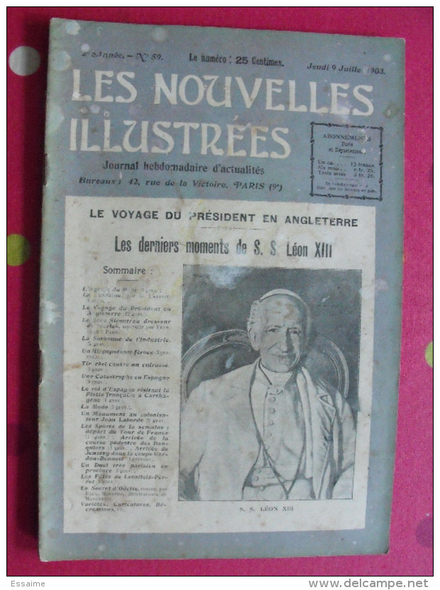 Les Nouvelles Illustrées N° 59 De 1903. Pape Leon XIII Sorbonne Arts Et Métiers Hippopotame Cuirassé Coupe Gordon Bennet - Autres & Non Classés