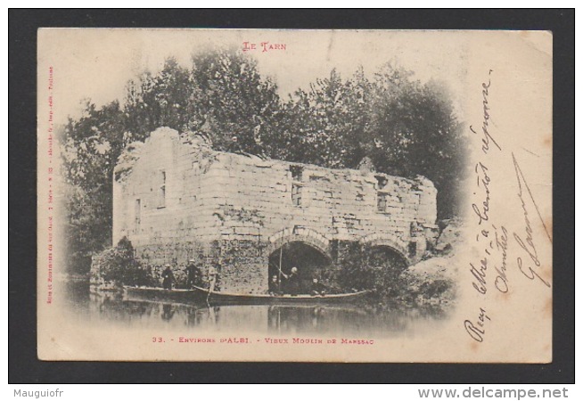 DF / 81 TARN / MARSSAC / LE VIEUX MOULIN ET MILITAIRES DANS DES BARQUES / ANIMÉE / CIRCULÉE EN 1903 - Altri & Non Classificati