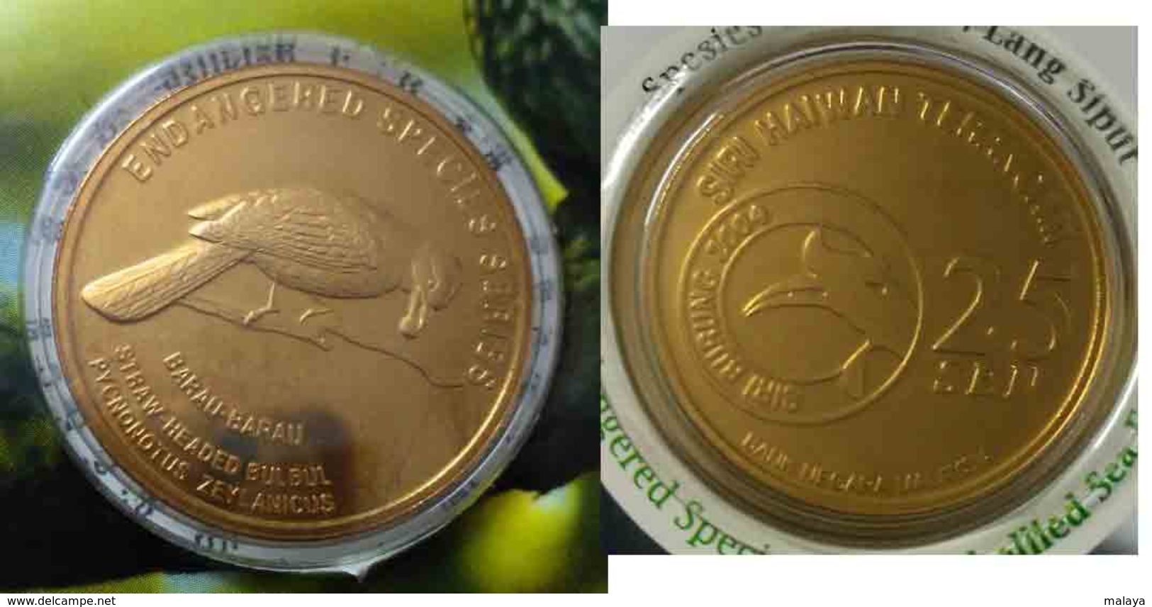 MALAYSIA 2005 2004 25 Cents Coin Card Birds Nordic Gold BU Coin Card Straw Headed Bulbul - Malaysia