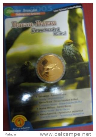 MALAYSIA 2005 2004 25 Cents Coin Card Birds Nordic Gold BU Coin Card Straw Headed Bulbul - Malaysia