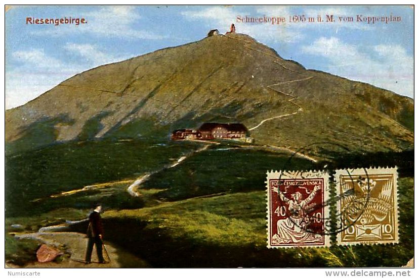 Cpa TCHEQUIE - RIESENGEBIRGE - Schneekoppe - Timbres - Tchéquie