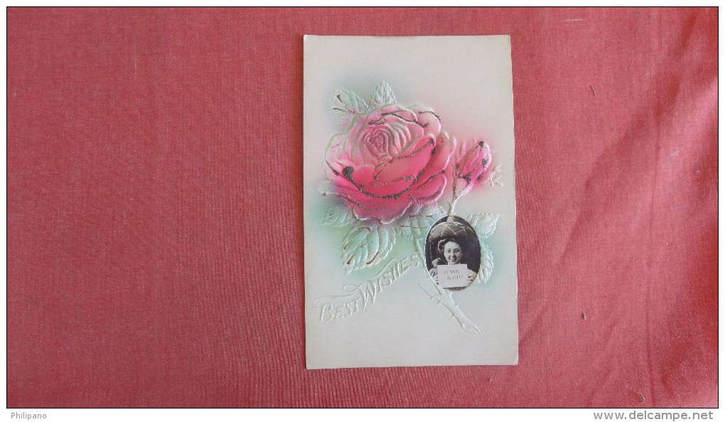 Embossed  Rose Best Wishes-- With Small Real Photo Insert Ref 2271 - Autres & Non Classés