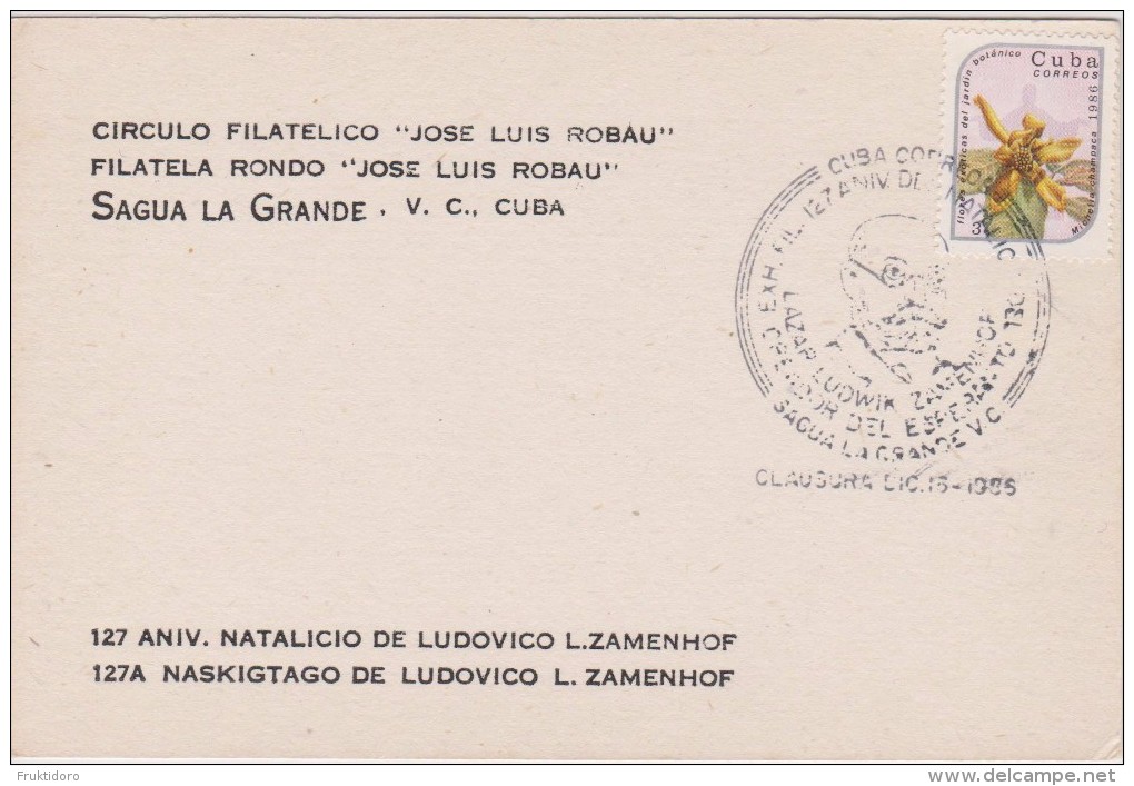 Cuba - Special Cancellation 1986 - 127 Anniversary Birthday Zamenhof - Last Day Cancellation - Kubo 127 Naskigxtago Zam - Brieven En Documenten