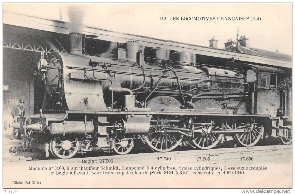 ¤¤  -  112   -  Les Locomotives   -  Machine N° 3160 à Surchauffeur Schmidt   -  Collection FLEURY  - - Treni