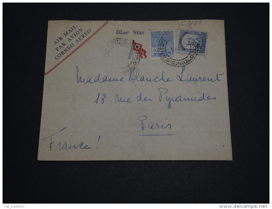 BRESIL - Enveloppe " Blue Star "  Pour La France En 1938 , Affranchissement Plaisant - A Voir - L 848 - Lettres & Documents