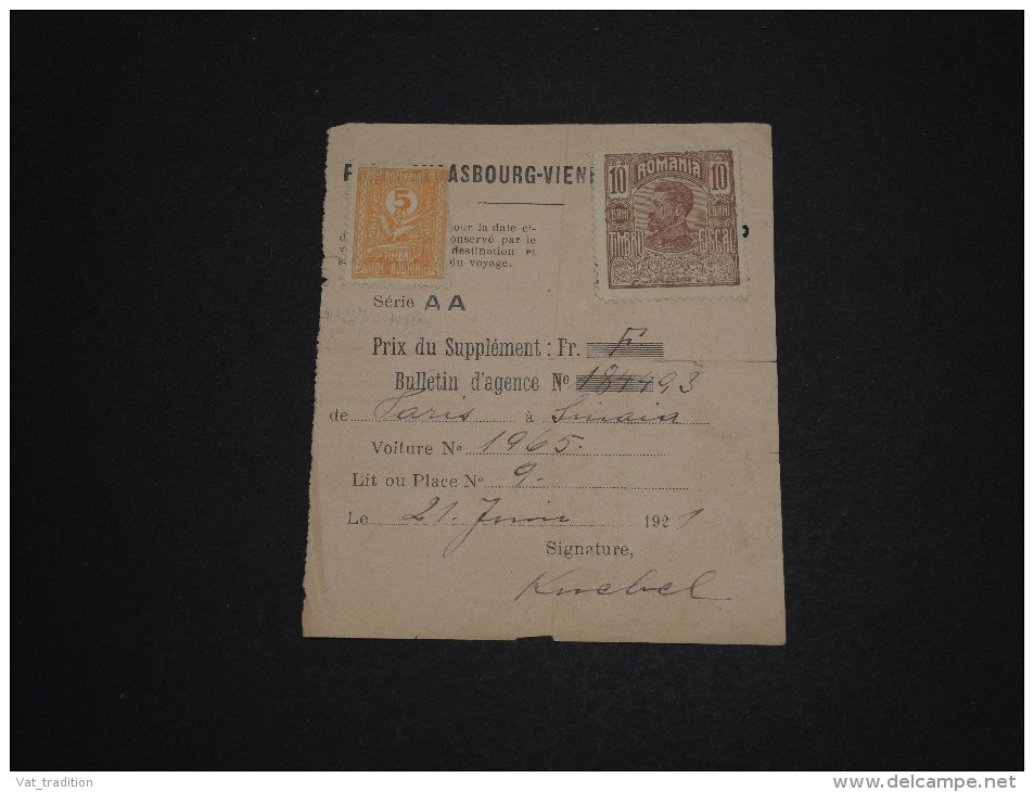 ROUMANIE - Timbre Fiscal Sur Document Chemin De Fer En 1921  - A Voir - L 850 - Fiscale Zegels