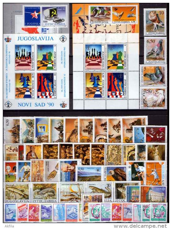 Yugoslavia, 10 complete years from 1982 to 1991 year without surcharge stamps, MNH (**)