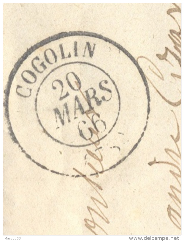 VAR 83 COGOLIN LAC TAD 15 20/03/1866 GC 1067 Sur N° 22 TTB - 1849-1876: Période Classique