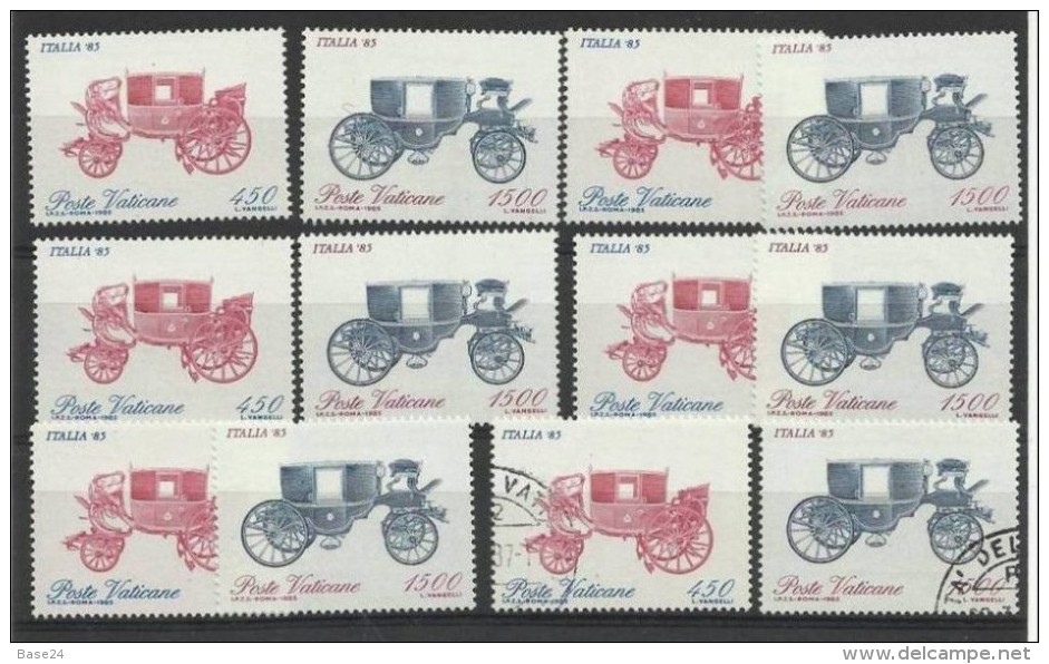 1985 Vaticano Vatican EXPO' ITALIA  OLD CARRIAGES 6 Serie Di 2v.: 5 MNH** + 1 Usata Con Gomma - Diligences