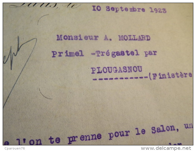 Lettre De Rochet Schneider à Mollard Industriel à Saint Germain En Laye . Trégastel Primel Naufrage De Son Yacht 1923 - Altri & Non Classificati