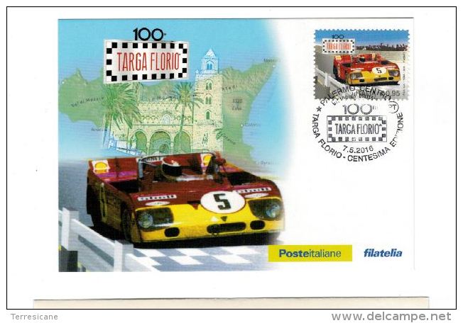 100 TARGA FLORIO CARTOLINA CON BOLLO & ANNULLO POSTE ALFA ROMEO H. MARKO - Cinderellas