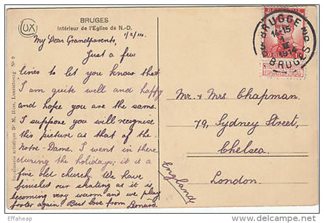 Belgium: Bruges To Chelsea, London, With English Message, 1 February 1914 - Other & Unclassified