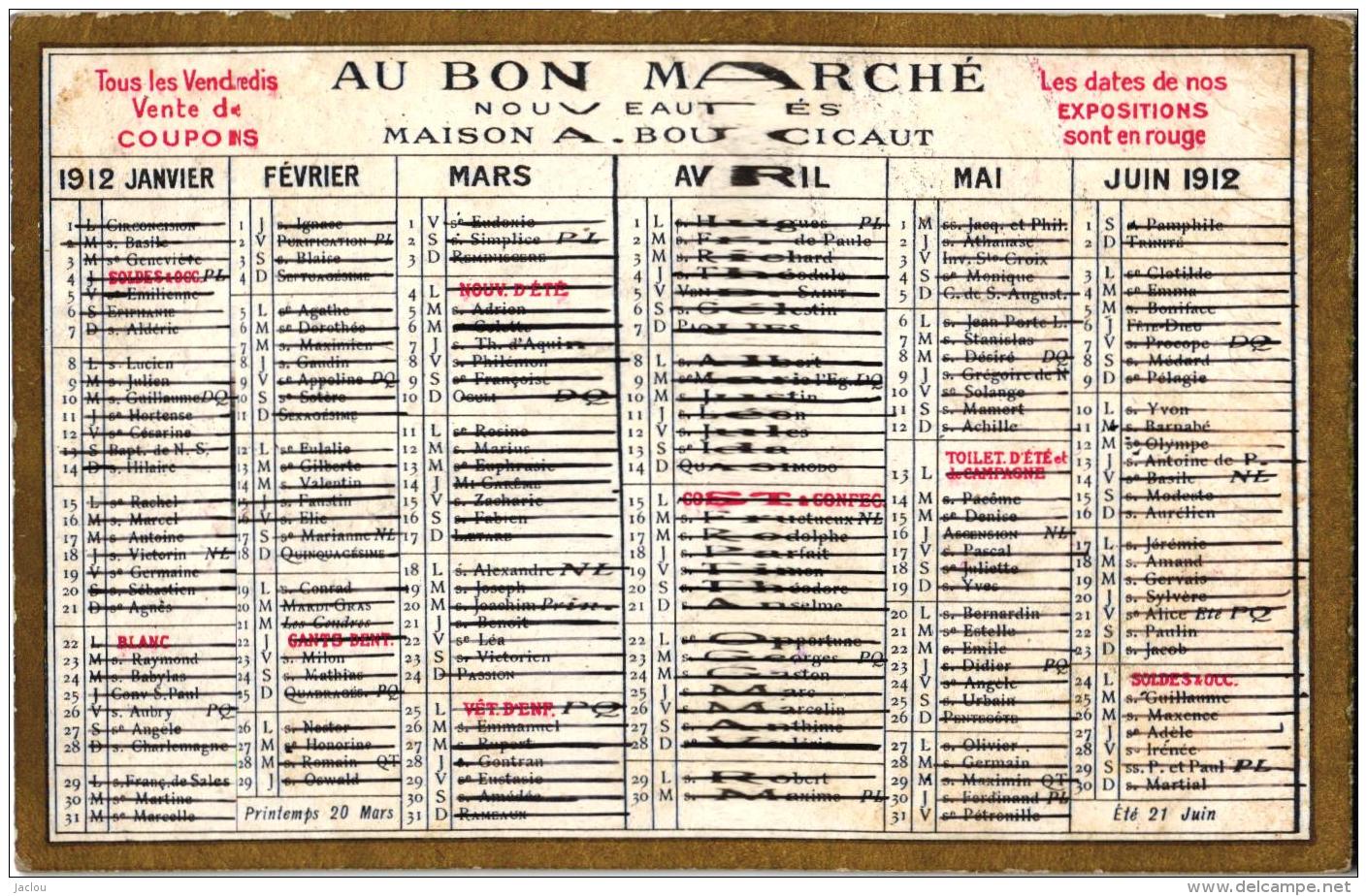 PETIT CALENDRIER DE 1912 "AU BON MRCHE" REF 47155 - Small : 1901-20