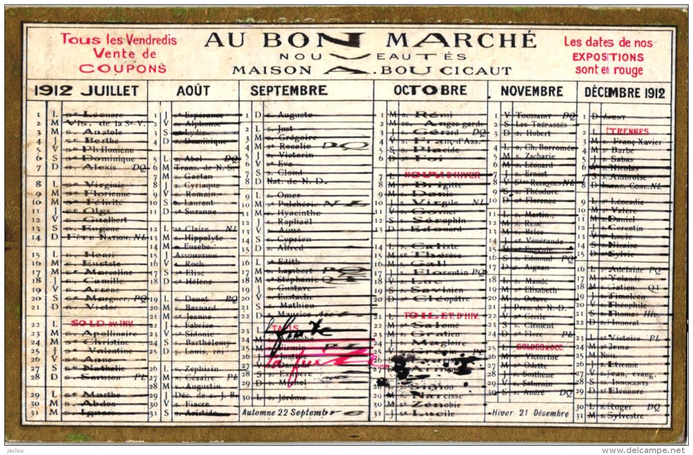 PETIT CALENDRIER DE 1912 "AU BON MRCHE" REF 47155 - Petit Format : 1901-20