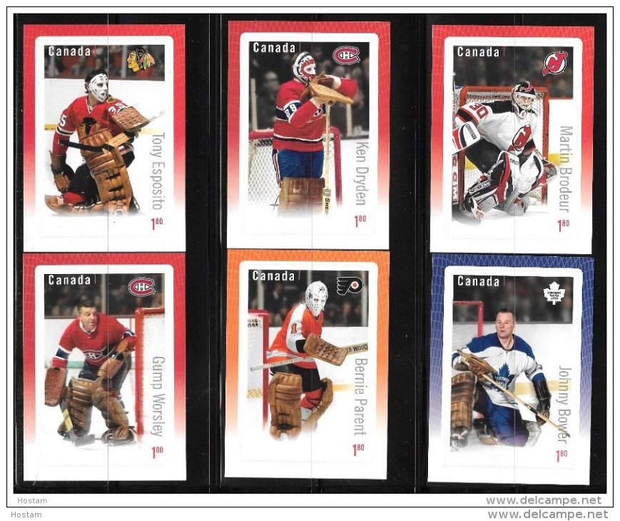 CANADA 2015, #2873-8,  THE SIX GREAT GOALIES OF THE NHL,  Gardien De But Et Masque , 6 Oversize Rate Stamps - Blocs-feuillets