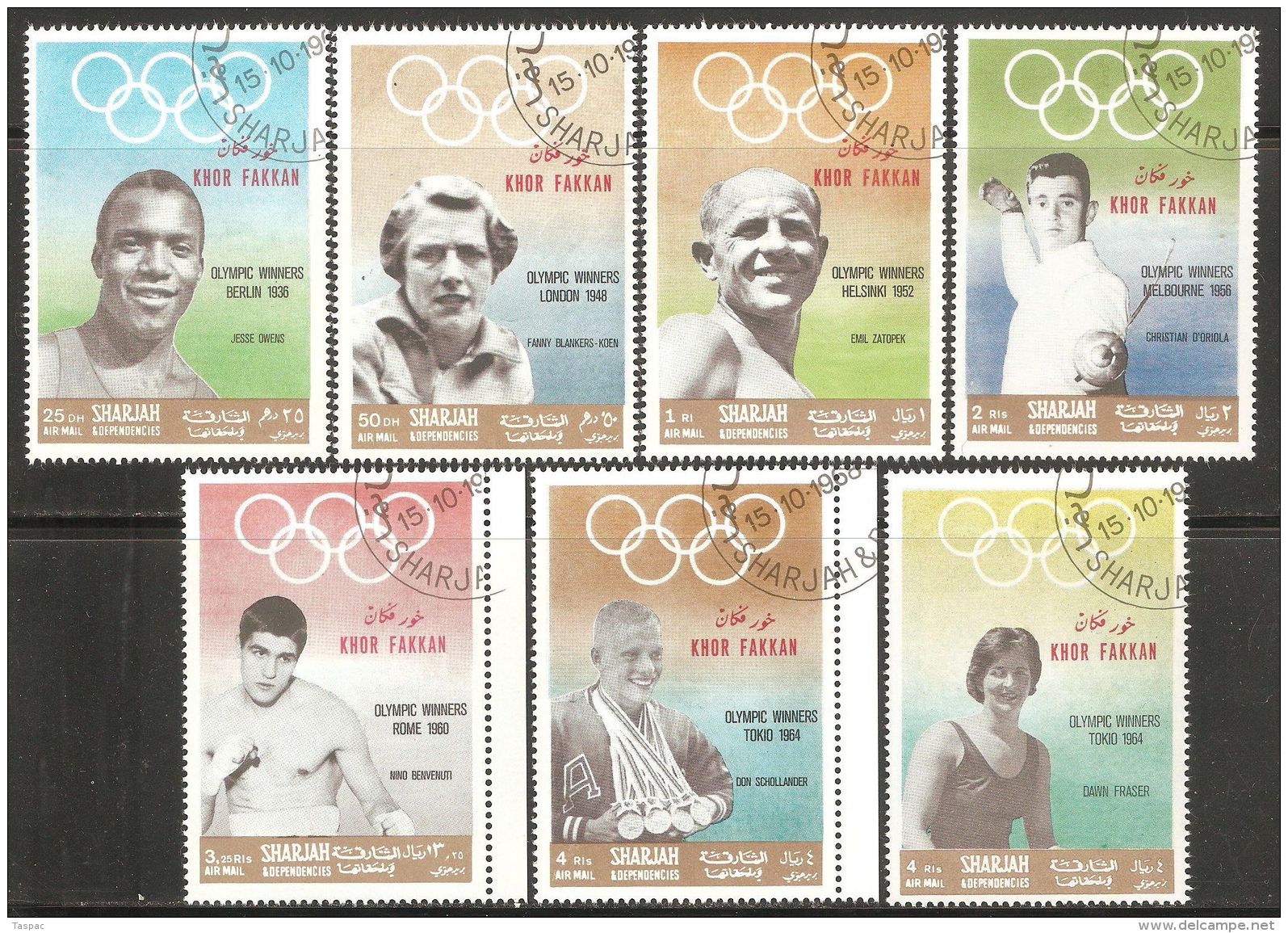 Khor Fakkan 1969 Mi# 219-225 Used - Gold Medallists / Summer Olympic Games - Khor Fakkan