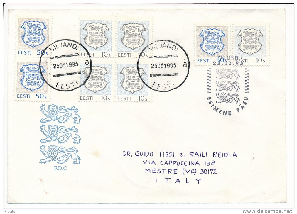 Cover Multiple Stamps - 23 March 1993 FDC Viljandi To Italy - Estland