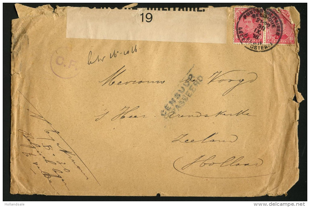 BELGIUM - September 30, 1916. Old Cover POSTES MILITAIRE Sent To Zeeland, The Netherlands. CENSORED. (d-504) - Sonstige & Ohne Zuordnung